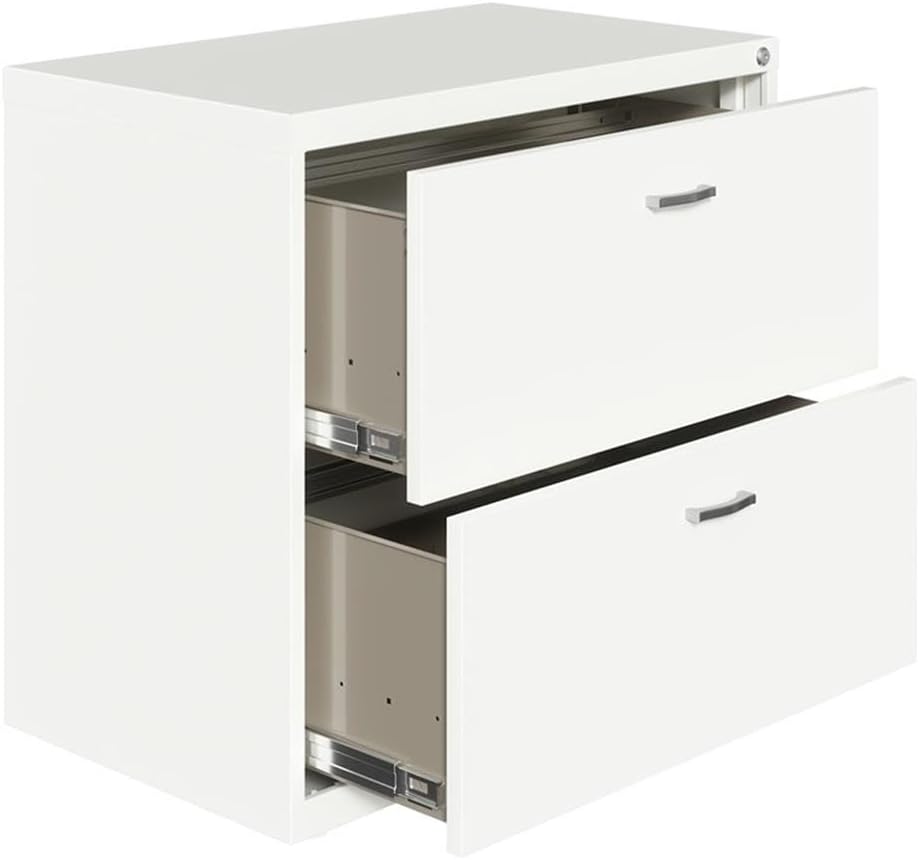 Hirsh Home Office Style Lateral Metal File Cabinet 30 in. Wide 2 Drawer White, Fully Assembled