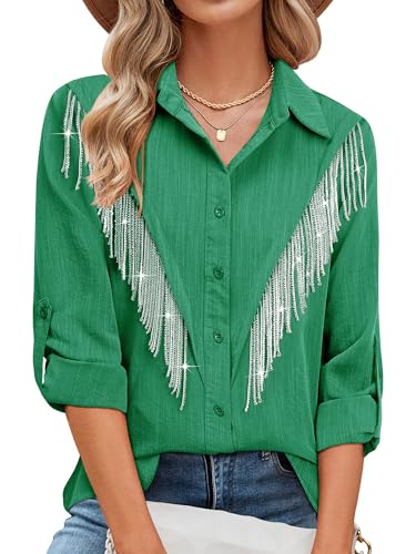 Image of MYMORE Womens Sparkly Fringe Shirt Western Cowgirl Country Concert Outfit