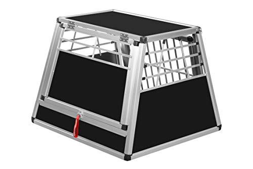 ALPUNA Transportbox N9 – Aluminium Hundebox 82×90×68 cm – Auto Hundebox mit Notausstieg, sicherer Hundetransport im Kofferraum