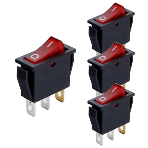 Powice 4X Glühen Schalter,Schiffstyp Selbstsichernder 3Poliger Schalter 110/230V mit Rotem Licht,Wippschalter15A/230V/20A/110V Geeignet für den Einbau in Häusern, Autos und Elektrischen Geräten(Rot)