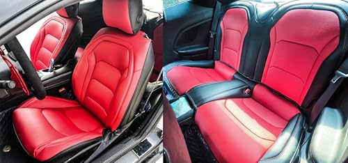 Motoptes Custom Fit Car Seat Covers Full Set for Chevrolet Chevy Camaro 2016-2024 6th Coupe, Waterproof Nappa Leather Stylish Sport Car Seat Cover, Automotive Seat Protectors Cushion Cover, Black Red