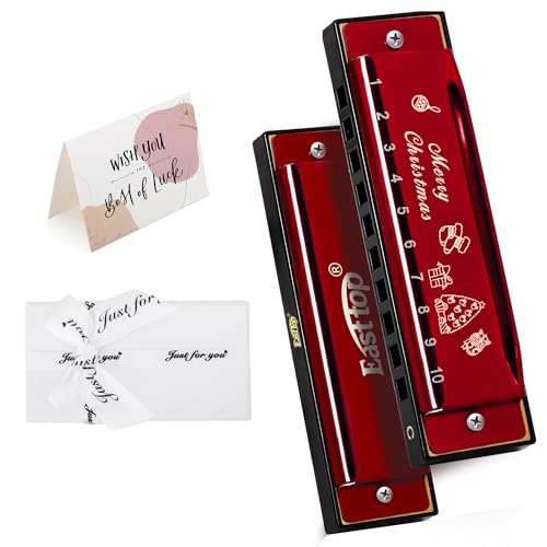 East top Blues - Armonica a bocca diatonica in chiave di do, 10 fori, 20 toni, per adulti, musicisti professionisti e studenti, come regalo di Natale, colore: rosso