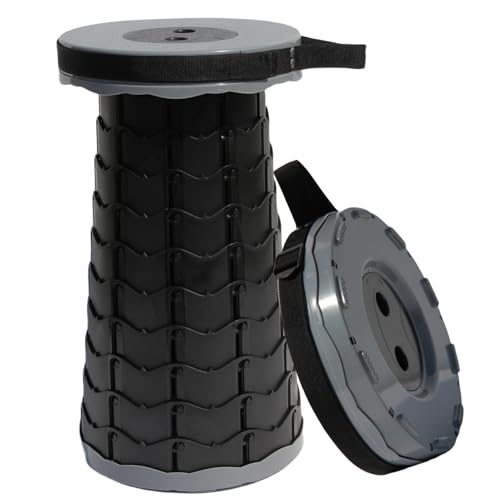 ALEVMOOM Upgraded Nylon Collapsible Stool with 500lbs Max Weight Portable Retractable Folding Telescoping Stools for Adults Chair for Outdoor Camping Fishing Hiking BBQ(Nylon Gray)
