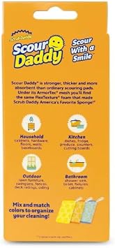 Scrub Daddy Scour Pads - Scour Daddy - Multi-Surface Scouring Pad, Absorbent, Durable, FlexTexture Sponge, Soft in Warm Water, Firm in Cold, Scratch Free, Odor Resistant, Easy to Clean 3ct (Pack of 2)