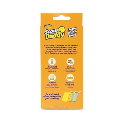 Scrub Daddy Scour Pads - Scour Daddy - Multi-Surface Scouring Pad, Absorbent, Durable, FlexTexture Sponge, Soft in Warm Water, Firm in Cold, Scratch Free, Odor Resistant, Easy to Clean 3ct (Pack of 2)
