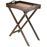 Pemberly Row Folding Butler Table with Serving Tray in Antique Walnut