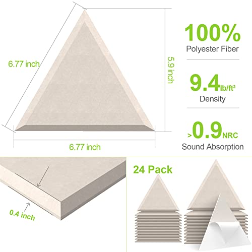 JBER Triangle Acoustic Panels Beveled Edge Sound Proof Foam Panels Self-adhesive,6.83\" X 5.9\" X 0.4\" High-Density Sound Absorbing Panels Wall For Acoustic Treatment, Home Office 24 Pack - Camel - Thumbnail 2