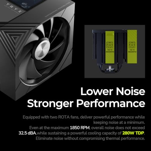 Image of TRYX TURRIS 620 CPU Air Cooler 5.0 inch IPS Customizable Screen 280w TDP Dual Tower CPU Cooler Reflow Soldering with Display Powered by KANALI Rail-Mounted ROTA Fans for Intel LGA1851 /1700 & AMD AM5