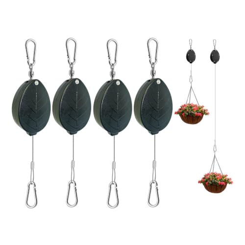 Lythor Update Retractable Plant Hanger with Pulley System - 4 Pack Adjustable 1.6M Stainless Steel Plant Hooks for Pots, Bird Feeders & Storage | 15kg/33lbs Max Load, Rustproof Indoor/Outdoor Use