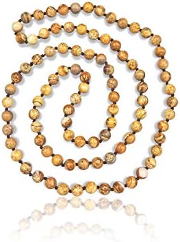 MGR MY GEMS ROCK! 36 Inch 7-8MM Polished-Fininsh Genuine Picture Jasper Stone Endless Infinity Long Beaded Strand Necklace.