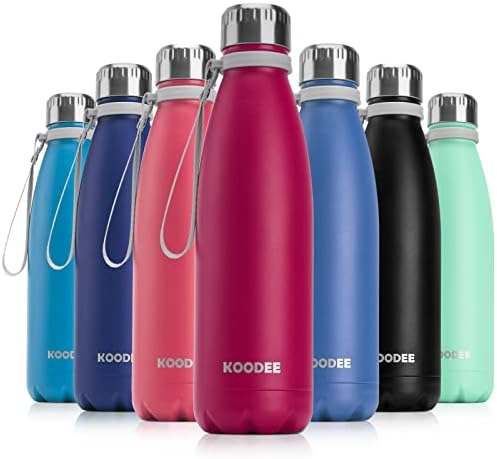 koodee Stainless Steel Water Bottle, 2 Pack 17 oz/500 ml Insulated Water Bottle, Double Wall Vacuum Sports Water Bottle, for School, Fitness, Running-PBA Free