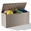 ComeWay 75 Gallon Outdoor Storage Box - Waterproof Resin Deck Box for Patio Cushions & Garden Tools - Lockable Indoor/Outdoor Storage Bin - Stylish Grey Design