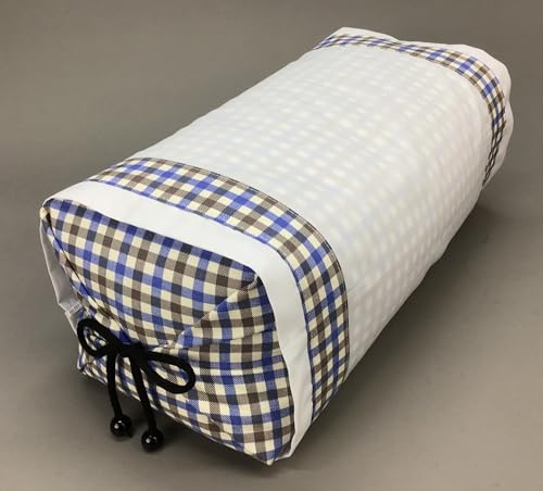 角枕 そばがら入り ひもで縛って高さ調整・ファスナー付き側で中身の出し入れでダブル高さ調節機能付き +ダブルカバー付き チェック ブルー 日本製