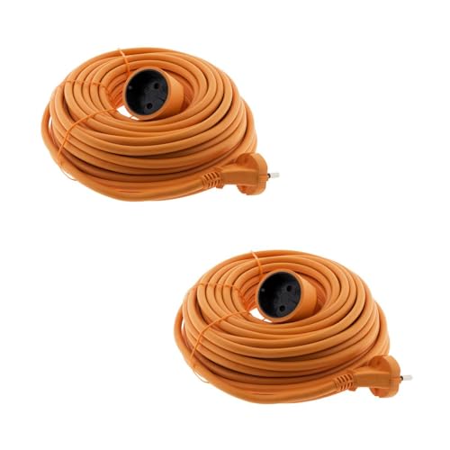 Zenitech - Lot de 2 Prolongateurs Rallonges 16A HO5VV-F 2x1,5mm² - 20 m - 3680W / 230V - Idéal pour Tondeuses et Barbecues - Résistant aux Conditions Extérieures - Orange