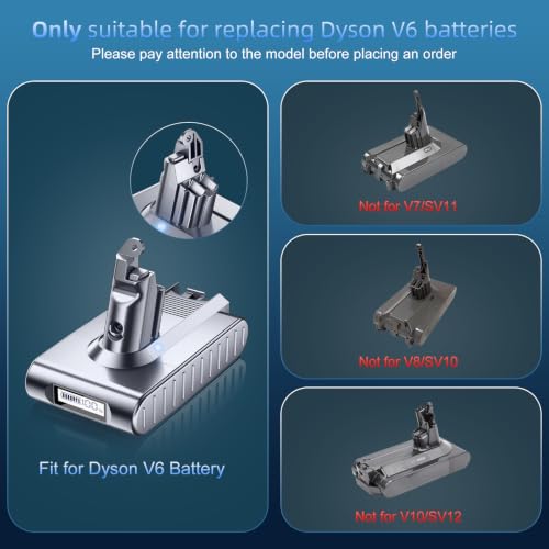 Image of Upgraded 10000mAh 21.6V Replacement for Dyson V6 Battery 6 Cell 405814 LCD Display Compatible with Dyson V6 Animal /Absolute /Motorhead VTC4 SV03 SV04 SV05 SV06 SV07 SV09 DC58 DC59 DC61 Handheld Vacuum