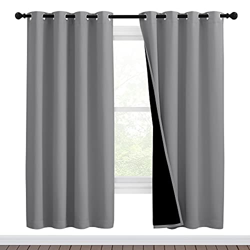 Image of NICETOWN Full Shade Curtain Panels, Pair of Energy Smart & Noise Blocking Out Blackout Drapes for Dining Room Window, Thermal Insulated Guest Room Lined Window Dressing(Silver Grey, 46 x 72 inch)