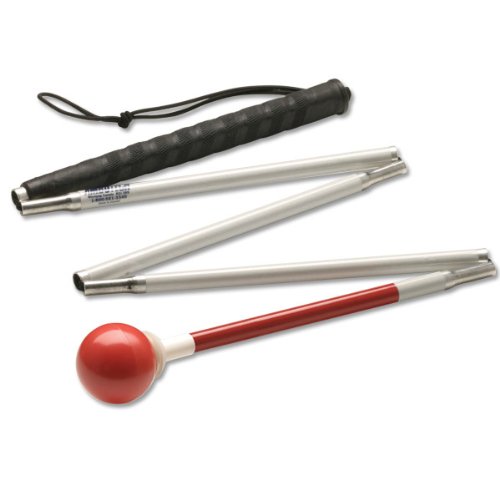 Ambutech Alum. 5-Sec. Folding Cane- Red Ball-58-in