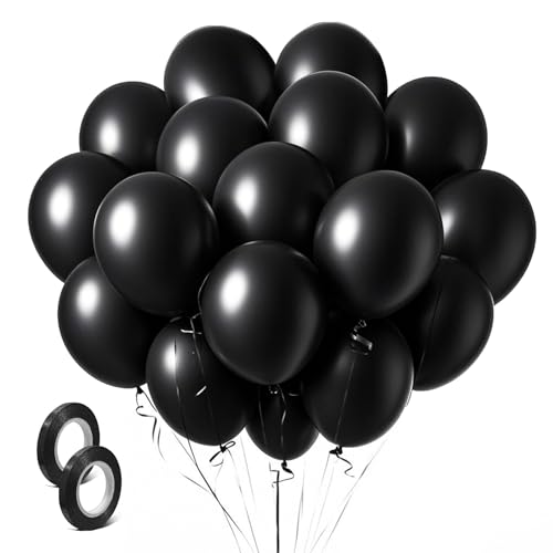 Image of Black Balloons Party Decorations 160 Pack 5 inch Round Halloween Latex Balloons for Black Themed Wedding Graduation Anniversary Birthday Party Backdrop Decorations