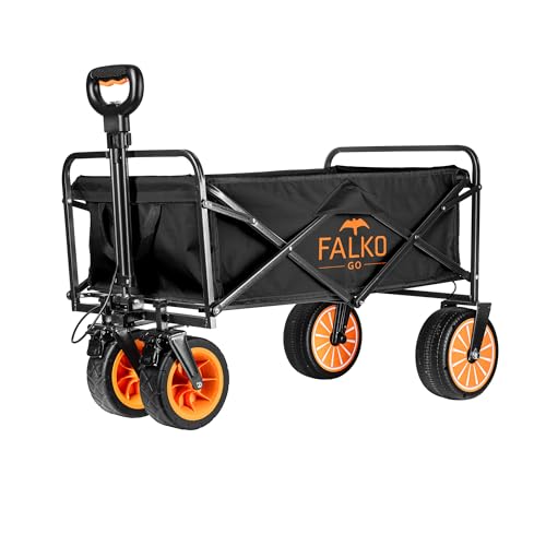 FALKO GO Carrello elettrico pieghevole, pneumatici larghi su tutte le superfici, carrello a mano con motore, carrello da giardino, da spiaggia per escursioni e campeggio, pieghevole