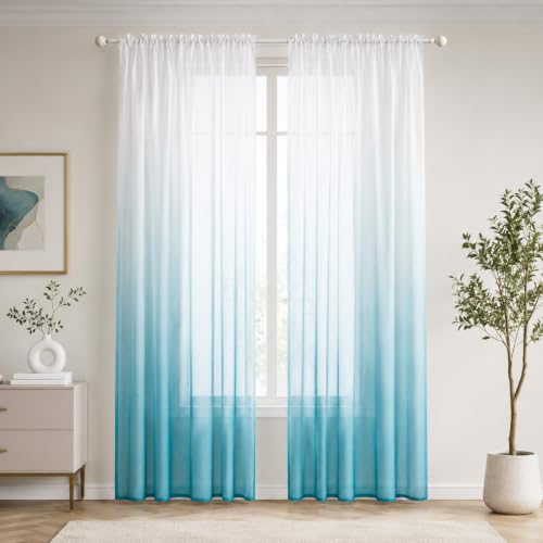Deconovo Light Filtering Sheer Curtains 63 Inches Long for Living Room