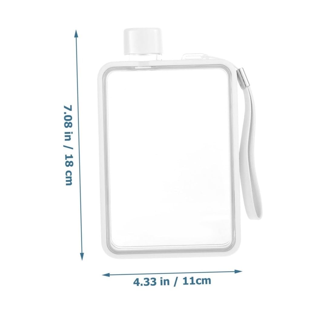 Bouteille d'eau Tasse à Eau Plate Bouteille d'eau en Plastique Transparente Bouteille d'eau carrée Bouteille d'eau Froide Sport en Plein air Bureau Bouteille d'eau Gourde(White)