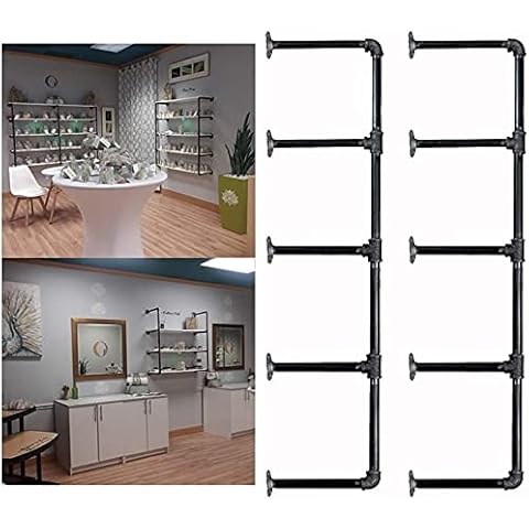 (52" Tall,5 Tier, 2 pcs) Industrial Retro Wall Mount Iron Pipe Shelf Hung Bracket DIY Storage Pipe Shelving Bookshelf Cover