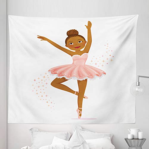 Ambesonne Retro Tapestry King Size, Ballerina Dancing Daughter Classic Performance Hobby Birthday Theme, Wall Hanging Bedspread Bed Cover Wall Decor, 104" X 88", Brown Rose #TOP17