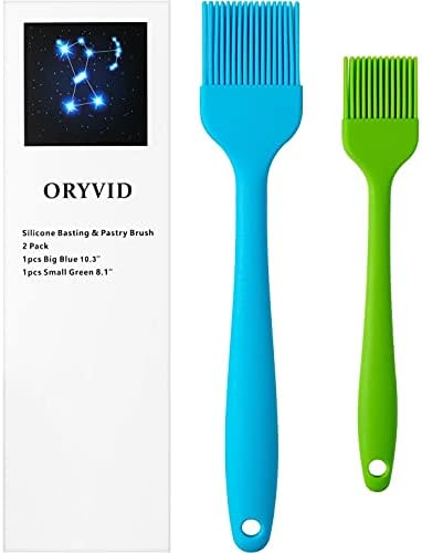 ORYVID Silicone Pastry Brush for Baking -Basting Brush for Cooking Grill BBQ -Spread Egg Wash, Melted Butter, Oil, Sauce, Marinade -Heat Resistant, BPA Free, Dishwasher Safe -Set of 2, Blue & Green