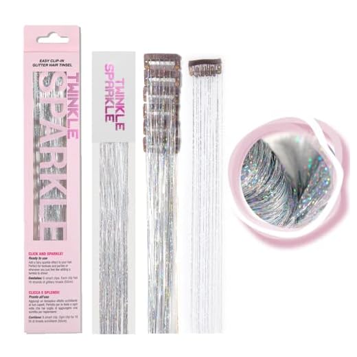 Pack of 6Pcs Clip in Hair Tinsel Kit, 19.6 Inch Heat Resistant Glitter Tinsel Hair Extension with Clips on, Fairy Hair Sparkle Strands Festival Gift Party Dazzle Hair Accessories for Women Girls Kids (SILVER)