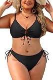 Daci Women's Plus Size Triangle Bikini Set, Sexy Tie Front Two-Piece Swimsuit Black 18 Plus