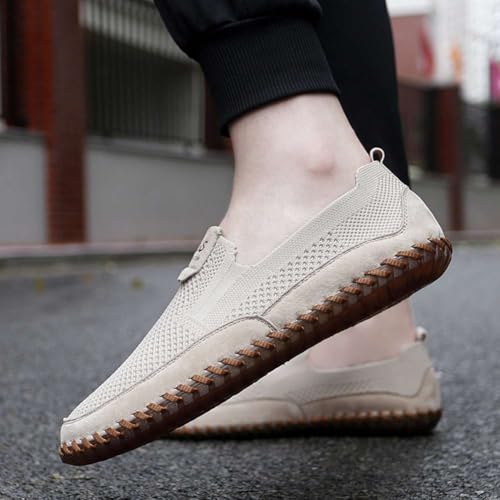 Image of Men's Genuine Leather Loafer Shoes Slip On Soft Walking Shoes Perforated Driving Shoes