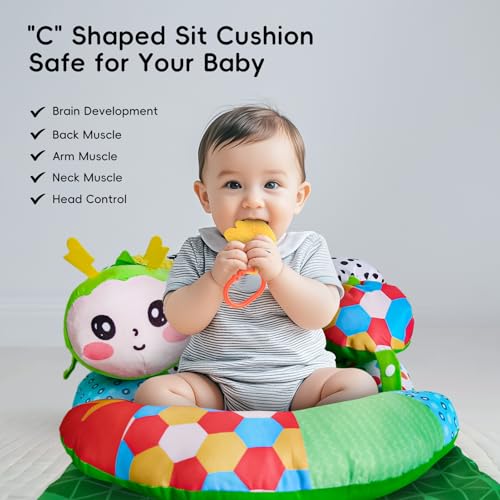 SAIMAND Baby Spielzeug 0-6 Monate - 3-in-1 Abnehmbares Raupe Spielkissen für Tummy Time Toys,Bauchlage, Sitzen & Stützen mit Rassel, Beißring und Spiegel - Ideales Baby Geschenk 0-3-6 Monate
