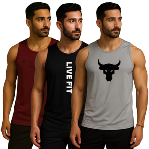 Image of Pack of 2 Sando For Men Men's Sleeveless Round Neck Vest - Pack of 2, Polyester Fabric, Quick Dry Gym & Casual Wear Gym Fit