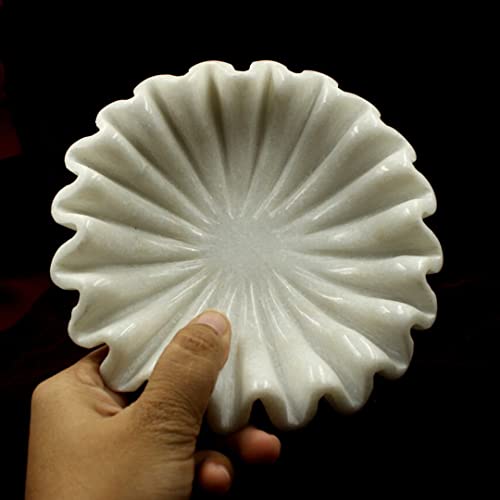 Jain Arts Marble Bowl Decorative, White Marble Bowl Decorative, Marble Flower Bowl Ruffled Urli, Use As Candle Holder Or Centerpiece, Urli Bowl/Plate For Home Decor - (6 Inch, White) #TOP4