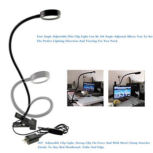 Zsgoes 2 Pack Clamp Gooseneck Led Desk Lamp, Clip On Bendable Steel Light, C-Clamp Sewing Machine Table Mount, 360Degree Flexible Neck 3 Colors 10 Level Brightness (Clamp) #TOP3