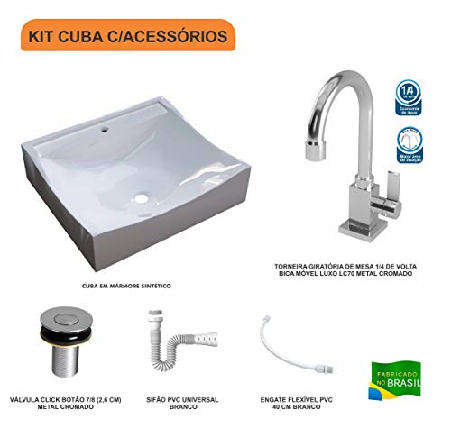 Kit Cuba Q440 C/Torneira Luxo 1195 Metal + Válvula Click 1''B (2,6cm) + Sifão Pvc + Flexível, Comp