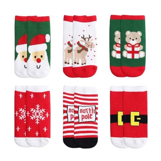 HJYDGJ Lot de 6 paires de chaussettes de Noël pour enfants - Chaussettes de Noël amusantes - Chaussettes de Noël pour tout-petits - Chaussettes chaudes en coton - Convient pour les enfants de 1 à 3