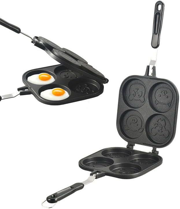 Double Sided Pancake Pan, 4 Cups Egg Pan Cartoon Pattern Frying Pan for Eggs, French Toast, Omelette, and Crepes
