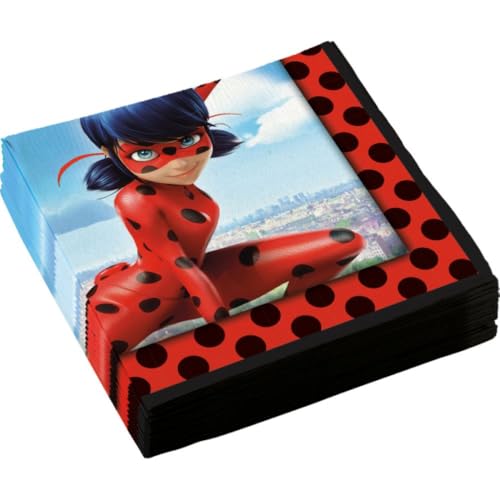 Amscan 9902875 Lot de 20 Serviettes Miraculous Rouge
