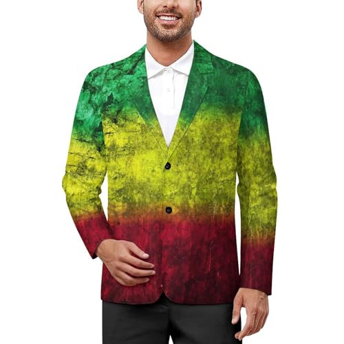 Red Yellow Green Rasta Flag Mens Blazer Suit Jacket Lightweight Slim Fit Casual Coat