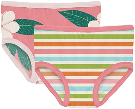 KicKee Pants Printed Girls Underwear, Set of 2, Incredibly Soft Girl Panties, Snug Fit, All Day Wear (Strawberry Plumeria & Beach Day Stripe - XS-5/6)