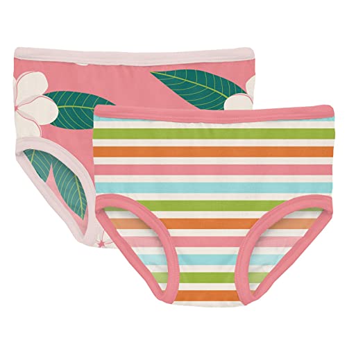 Kickee Pants Printed Girls Underwear, Set Of 2, Incredibly Soft Girl Panties, Snug Fit, All Day Wear (Strawberry Plumeria & Beach Day Stripe - Xs-5/6) #TOP22