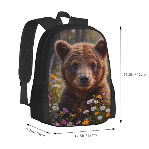 Native Brown Bear Flowers Backpack with One Compartment 17 Inch Casual Daypack Travel Bookbag2