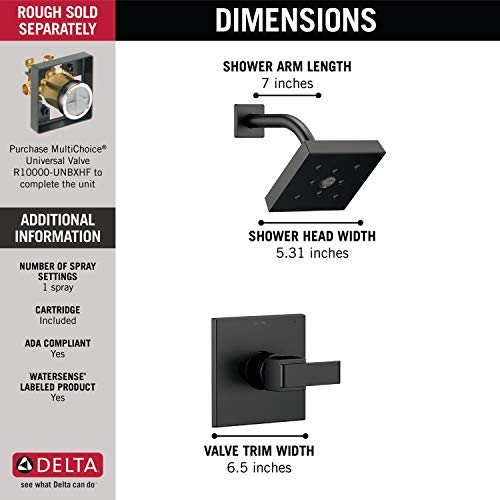 Delta Faucet Ara 14 Series Single-Function Shower Trim Kit with Single-Spray H2Okinetic Shower Head, Matte Black T14267-BL (Valve Not Included) by DELTA - Image 2