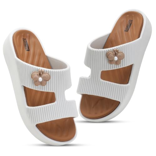 Image of DOCTOR HEALTH SUPER SOFT Women's EVA Platform Slide Slippers | Soft Cushioned Lightweight Anti-Skid Bathroom House Slippers | Floral Charm Comfort Slides for Indoor Outdoor Everyday Wear