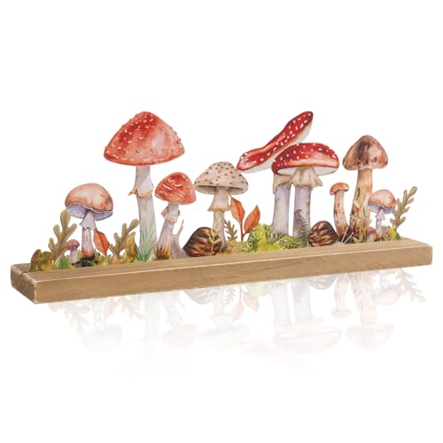 flangairy Metal Spring Table Decor Wooden Base, Red Mushroom Tabletop...