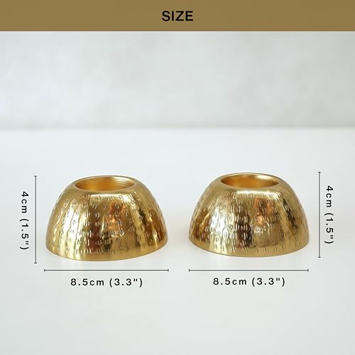 Image of BEHOMA Pebble Bowl Metal Tealight Candle Holders Set | Gold Hammered Decorative Tealight Holder for Home Decor | Luxury Table Accent Romantic Ambient Lighting | Candle Set (8.5 cm, Pack of 2)