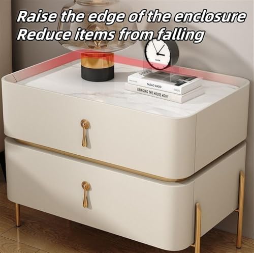 Modern Solid Wood Nightstand with 2 Storage Drawers, Stylish Bedside Table & Sofa End Table, Metal Legs, Functional Side Table for Bedroom & Living Room Storage.