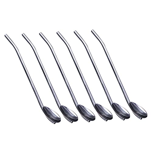 PRETYZOOM 6 Pack Stainless Steel Straw Spoon Set Reusable Metal Drinking Spoons for Iced Tea Cocktails