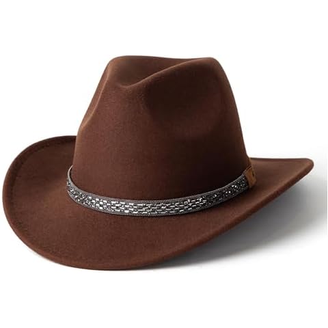 Lisianthus Classic Cowboy Hats for Women - Western Felt Cowgirl Hat with Shiny Belt Buckle Coffee Cover